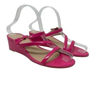 Stuart Weitzman Align II Buckle‎ Patent Leather Wedge Sandal Pink Size US 8